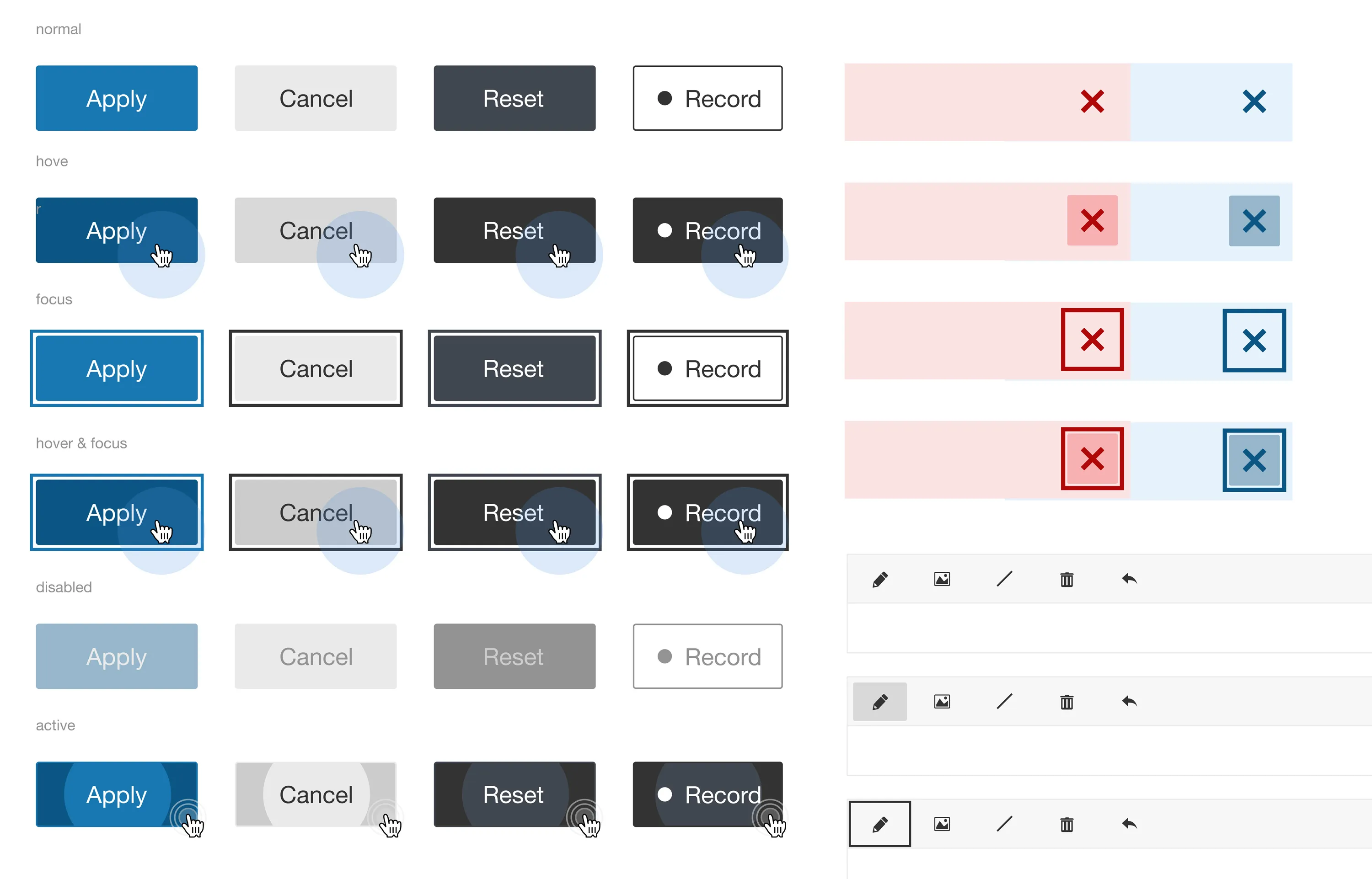 Component states demonstration showing consistency across different interface elements