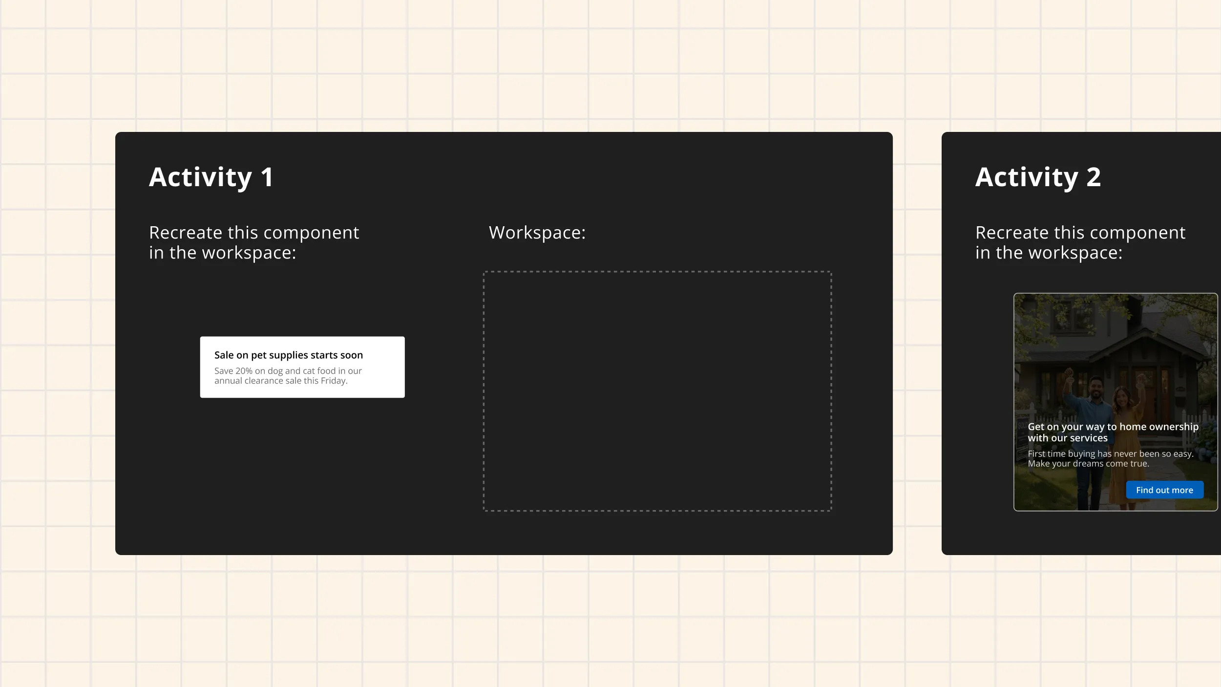 Figma test file showing tasks designers needed to complete