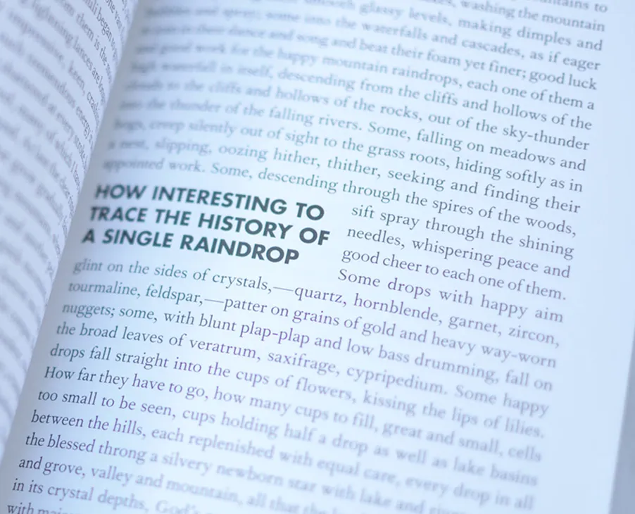 Pull quote shown in all caps and bold text from an open book