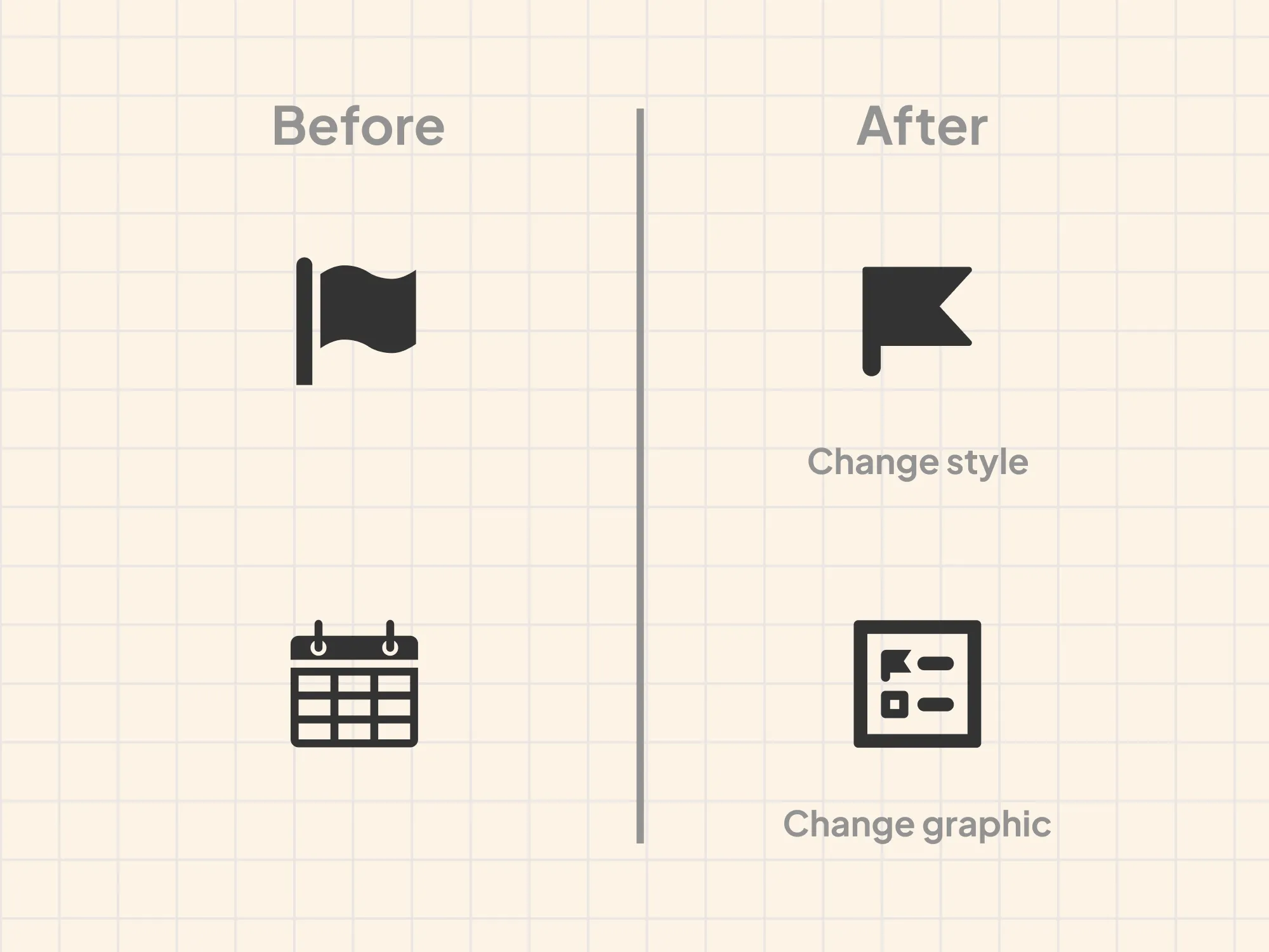Icon glyph before and after — graphic replacement
