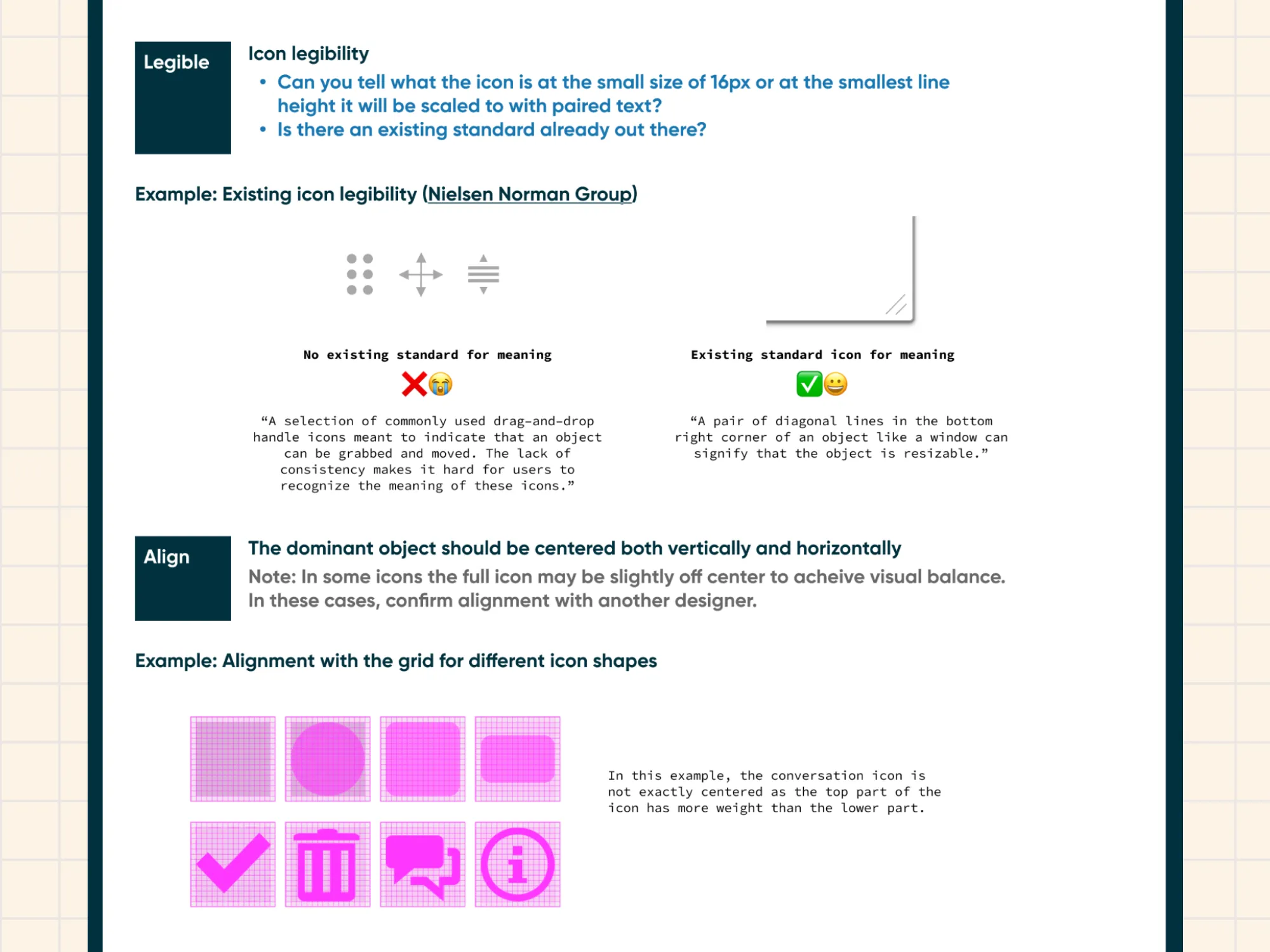 Icon set documentation and guidelines